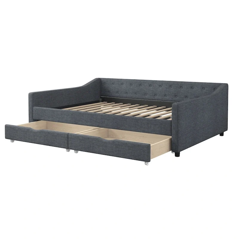 Full Size Upholstered Daybed with Storage Drawers
