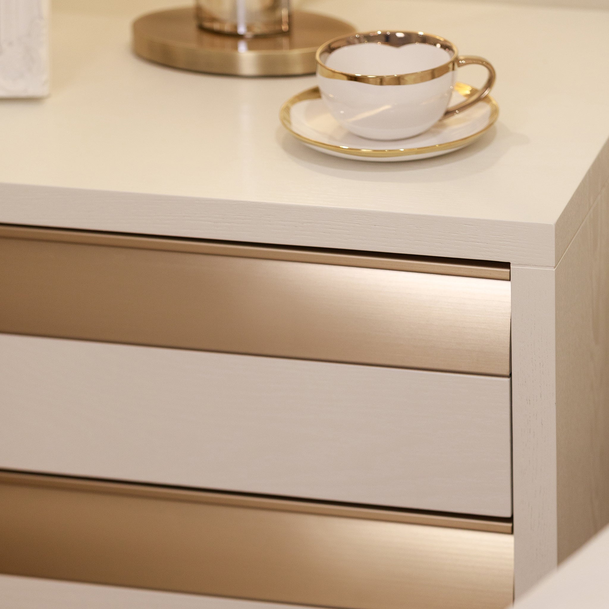 White & Bronze Large Bedside Table