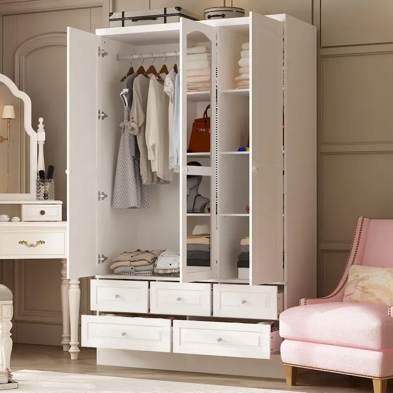 Modular Majesty Double Wardrobe Mirror-Front Storage Closet Armoires