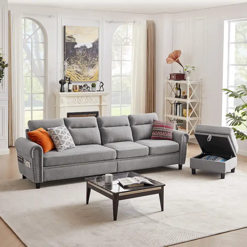 106.69 4 Seater L Shaped Reversible Sectional Sofa with Side Storage Bags