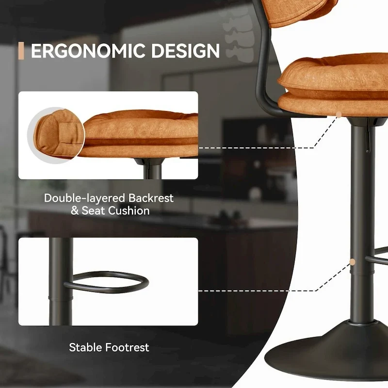 Set of 2 Swivel Bar Stools Adjustable Counter Height