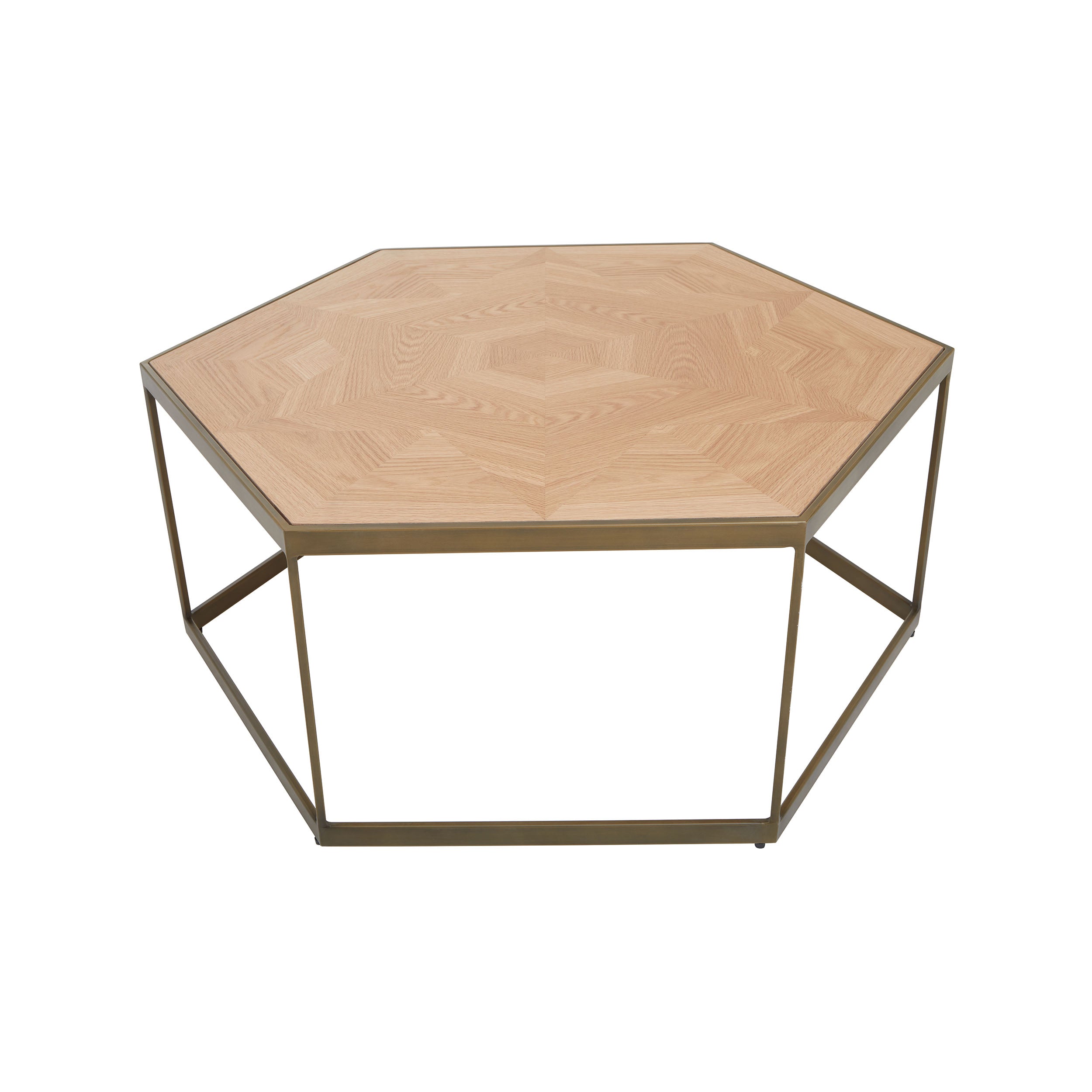 Brass & Oak Hexagonal Coffee Table