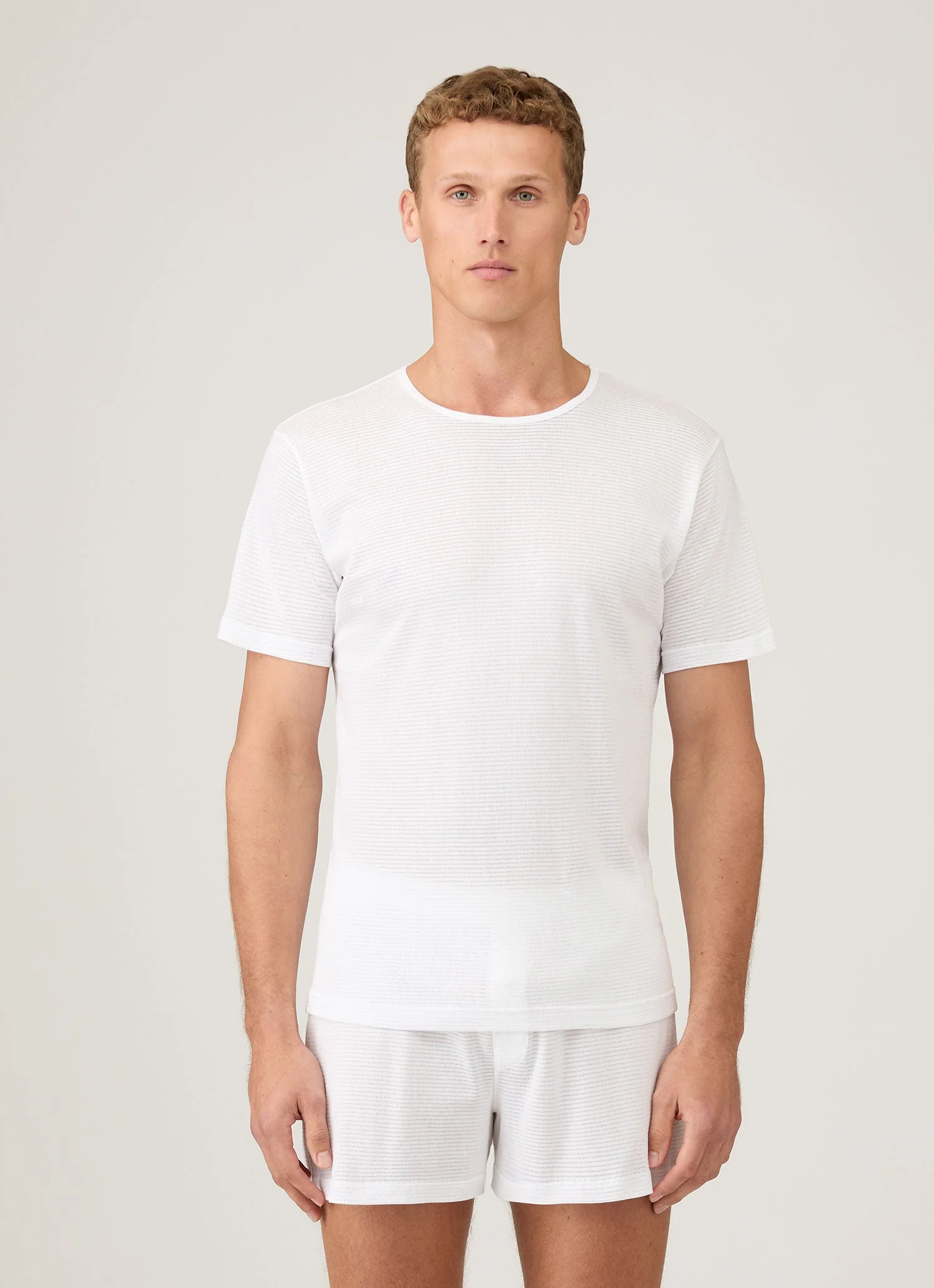 Men's Cellular Cotton Underwear T-shirt in White