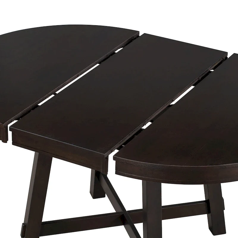 5 Piece Dining Table Set, Wooden Round Kitchen Dining Table Set with Extendable Dining Table and 4 Upholstered Dining Chairs