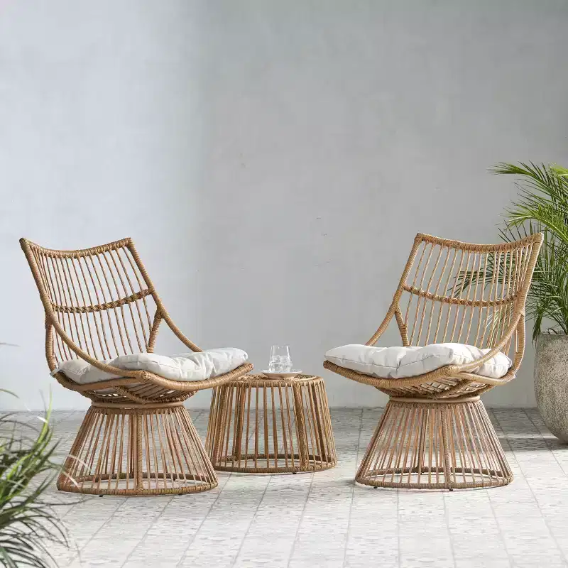 3pc Caryl Outdoor Wicker Chat Set with Cushions