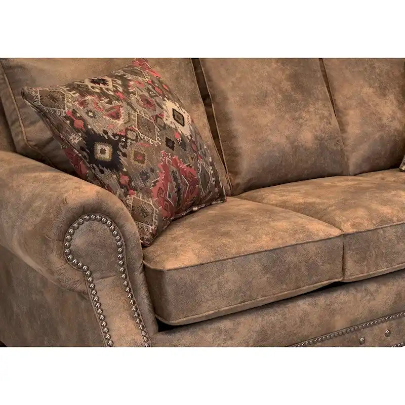 Made in USA Rancho Rustic Brown Buckskin Fabric Sofa Bed and Loveseat Set - 37 x 86 x 40