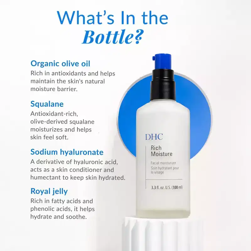 DHC Rich Moisture Lightweight Facial Moisturizer - 3.3 fl oz: Deep Hydration with Vitamin E & Olive Oil, Unscented