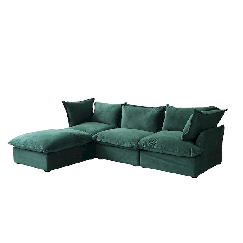 Cloud Sectional Sofa Down Feather Modular Couch L-shaped Velvet Wide Deep Seat Convertible Sofa.