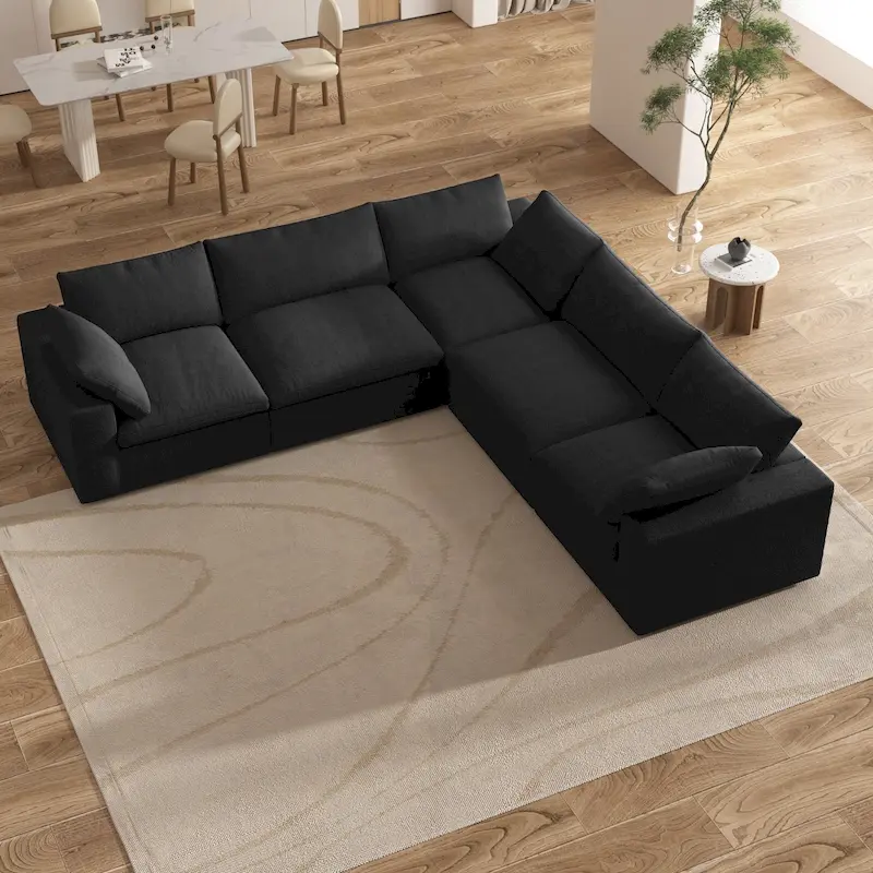 Large Down Filled Corner Sectional Sofa Couch with Ottoman for Living Room Set