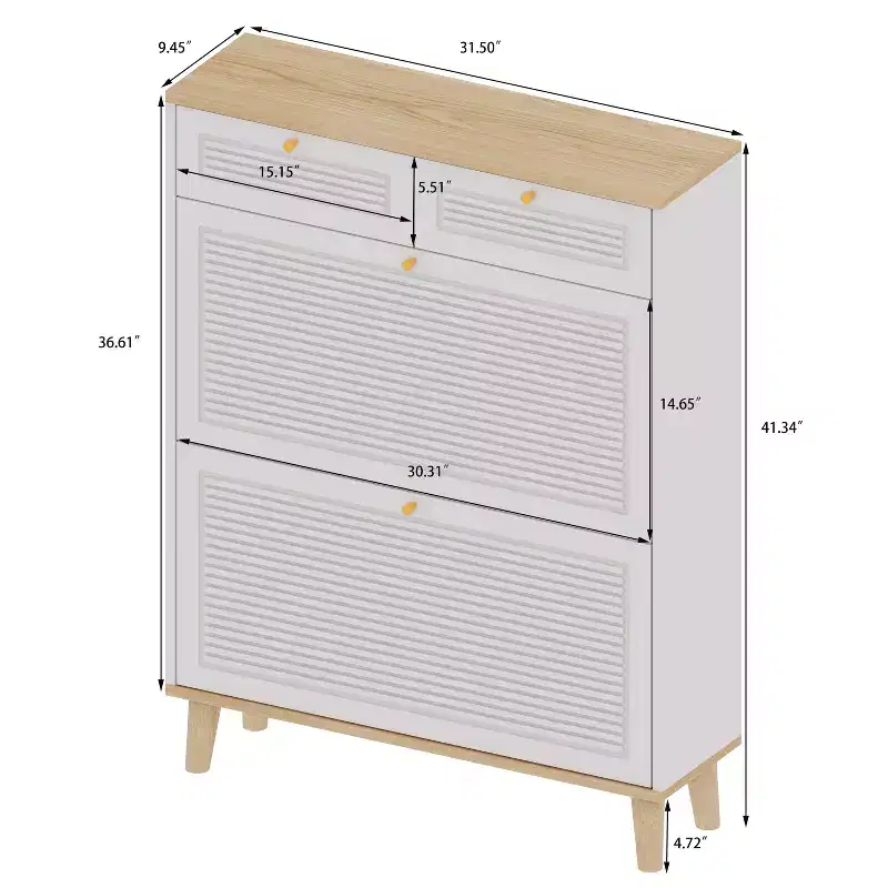 Freestanding 4-Drawer Shoe Cabinet with Flip Doors and Adjustable Shelf