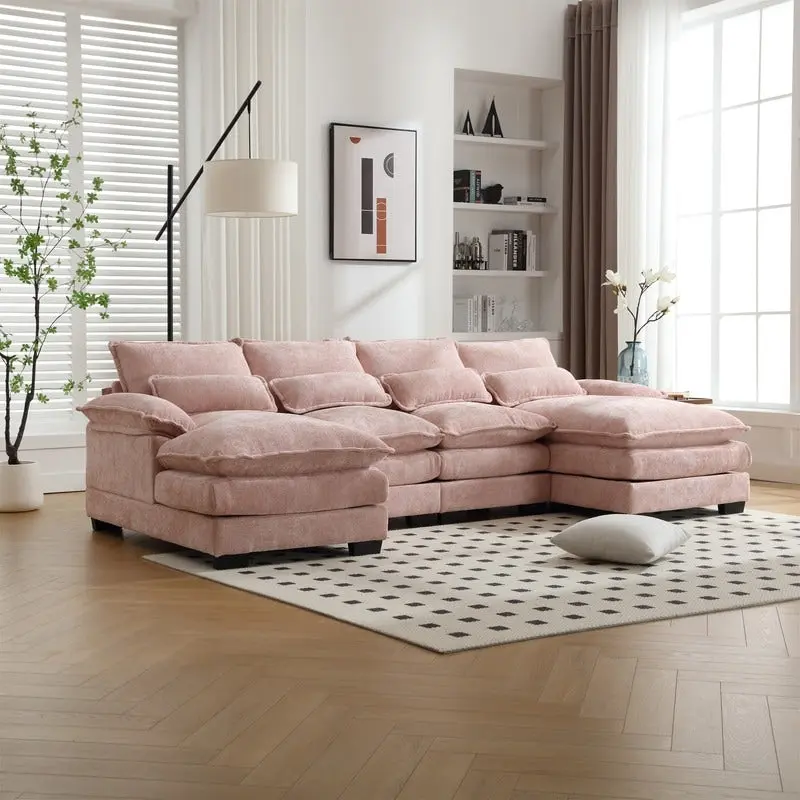 Sectional Sofa Cloud Couch for Living Room, Modern Chenille/Boucle U Shaped Couch, Comfy Modular Sofa Sleeper with Double Chaise