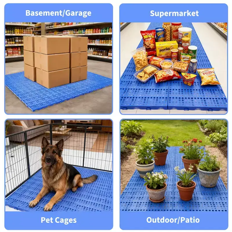 6-Pack Nestable Stackable Plastic Pallets, Stackable & Interlocking, Non-Slip & Ventilated for Warehouse, Garage