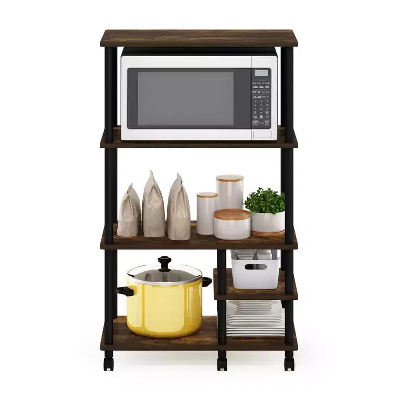 4-Tier Kitchen Baker's Rack Microwave Oven Storage Cart, Amber Pine