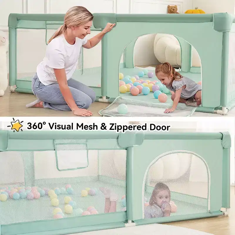 GOTGELIF 79x79 4-Panel Baby Playpen Spacious & Secure Portable Playard