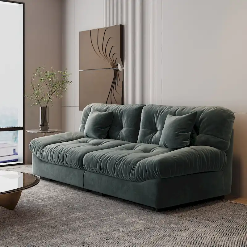 Modern Sanded Velvet Cloud Loveseat Sofa Sectional Couch for Living Room