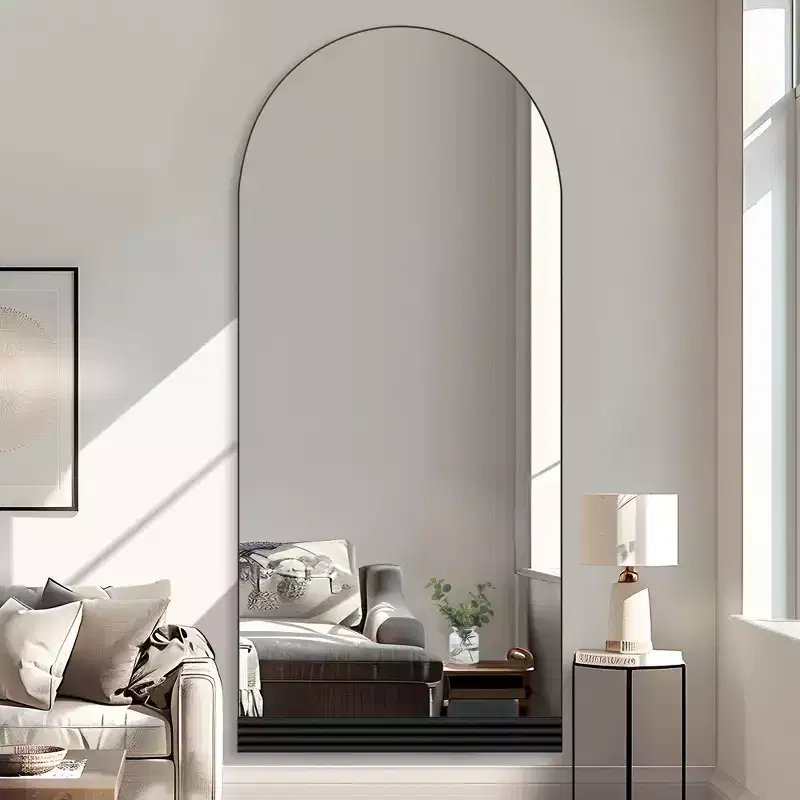 Wooden base stripe right angle arch black full-length mirror (no stand)
