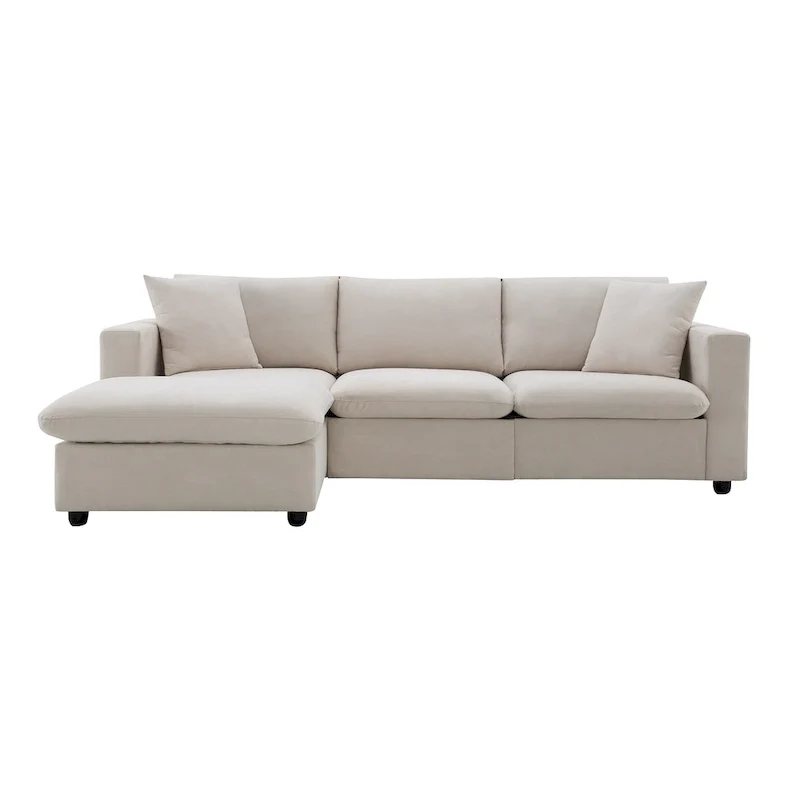 White L-Shaped Sectional Sofa with Ottoman, Seats 5