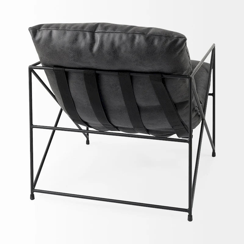 Faux Leather Accent Chair – Brown / Black, Modern Style, X-Frame Metal Legs, Seats 1