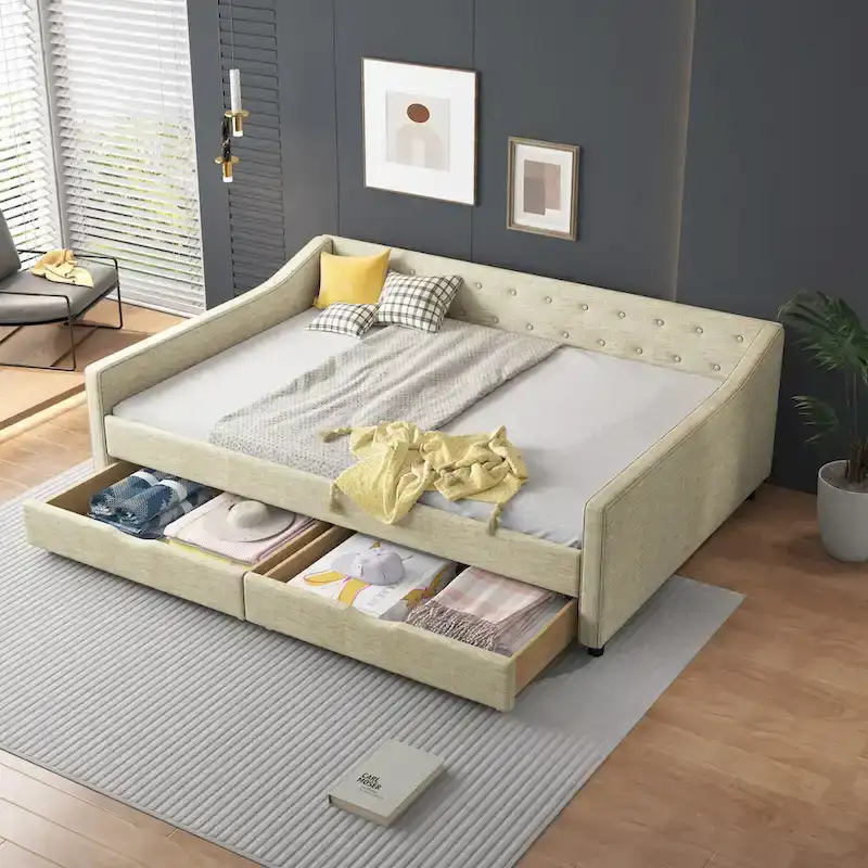 Full Size Upholstered Daybed with Storage Drawers