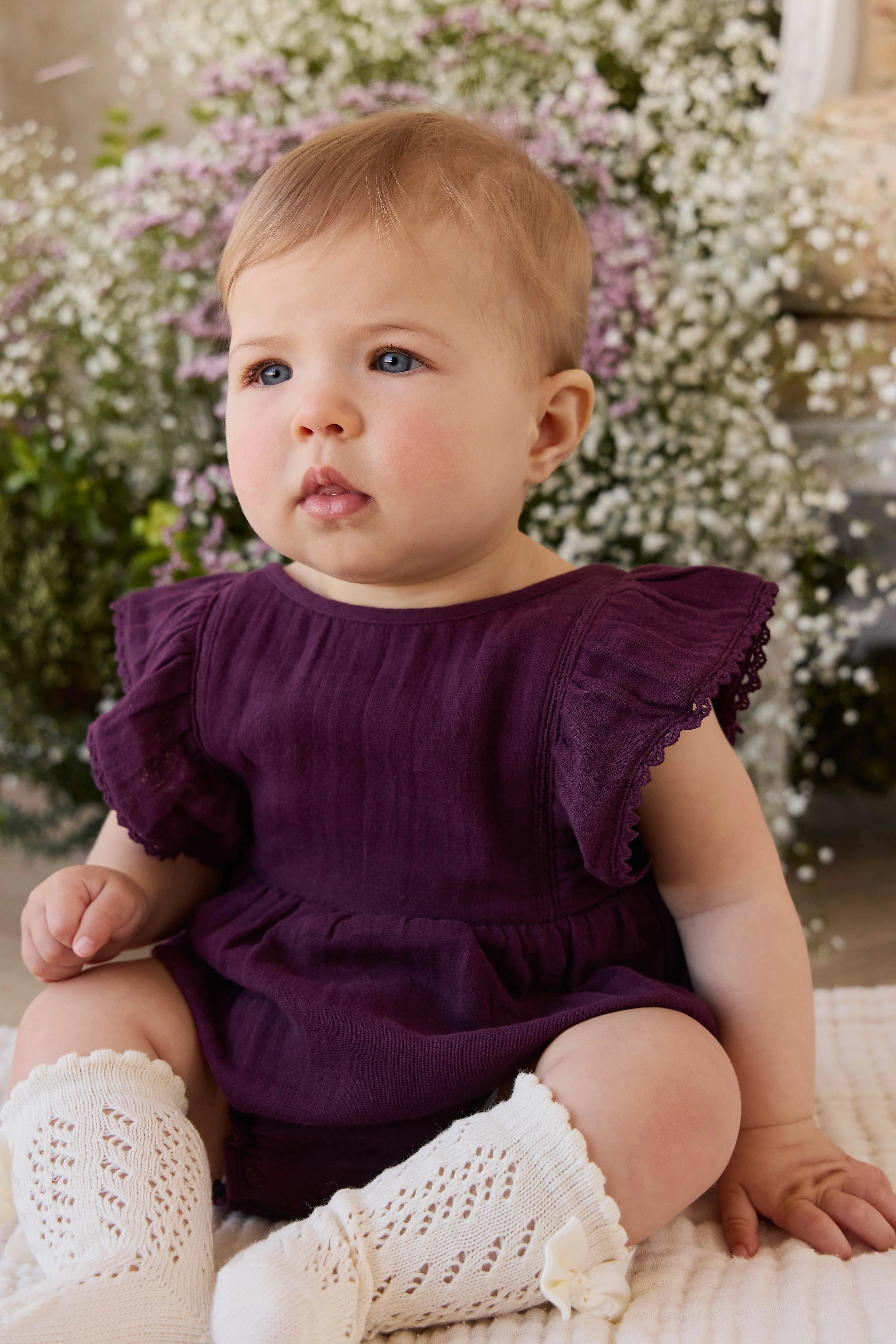 Delicate Milk Cotton-Polyester Textured Socks with Scalloped Cuff & Bow Detail for Girls NB–10Y
