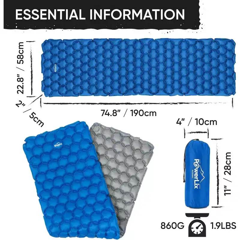 PowerLix Ultralight Sleeping Pad with Inflating Bag, Compact Hiking & Camping Mat