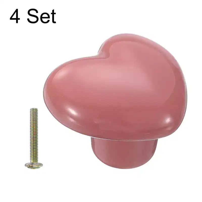 Unique Bargains Heart-Shaped Ceramic Drawer Knobs with Screw for Cupboard Wardrobe 4 Pcs