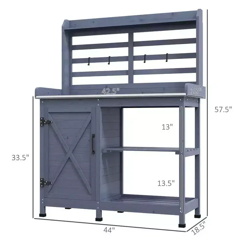 Whisen Patio Wooden Potting Bench, Outdoor Garden Work Station Table with Storage Cabinet, Open Shelf and Removable Sink