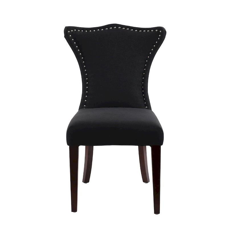 Armless Upholstered Dining Chair – Off-White Floral / Gold Floral / Moss Green / Jet Black / Brown Floral / Midnight Blue, Curved Back, Nailhead Trim, Seats 1
