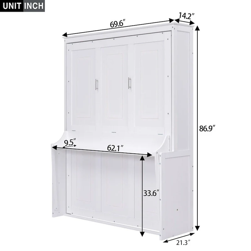 Queen Size Solid Wood Murphy Bed with a Shelf