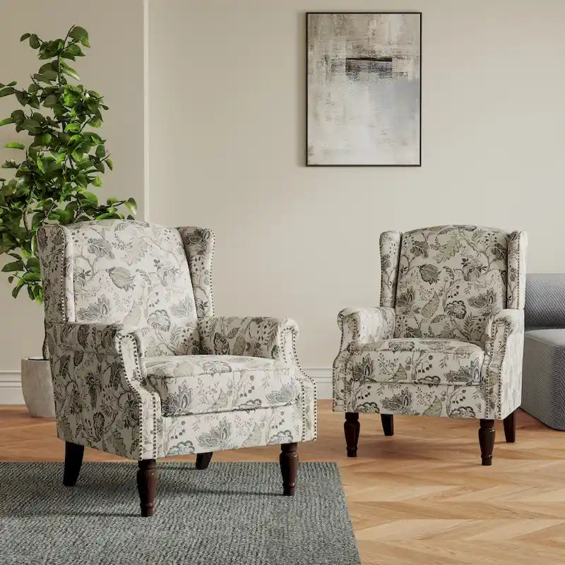 Set of 2 Patterned Upholstered Accent Chair for Living Room