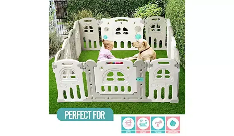 14-Panel Baby Playpen with Adjustable Shape and Foldable Design