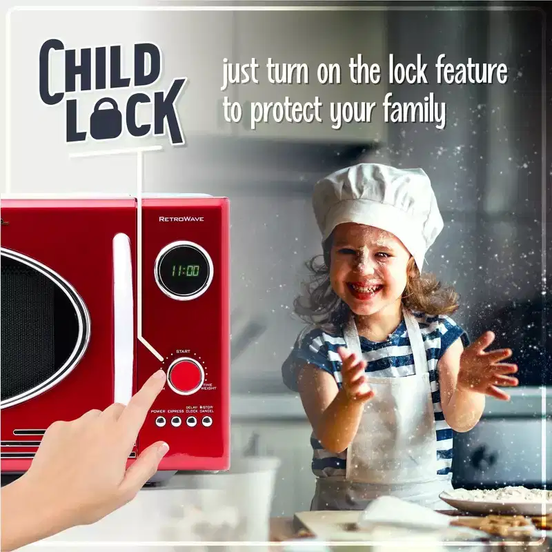 Nostalgia 0.9 Cu. Ft. 800-Watt Retro Countertop Microwave Oven, Red