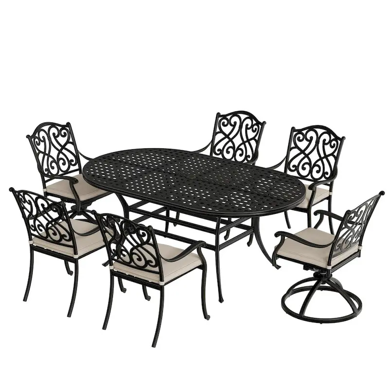 7-Piece Cast Aluminum Patio Dining Set with Cushions