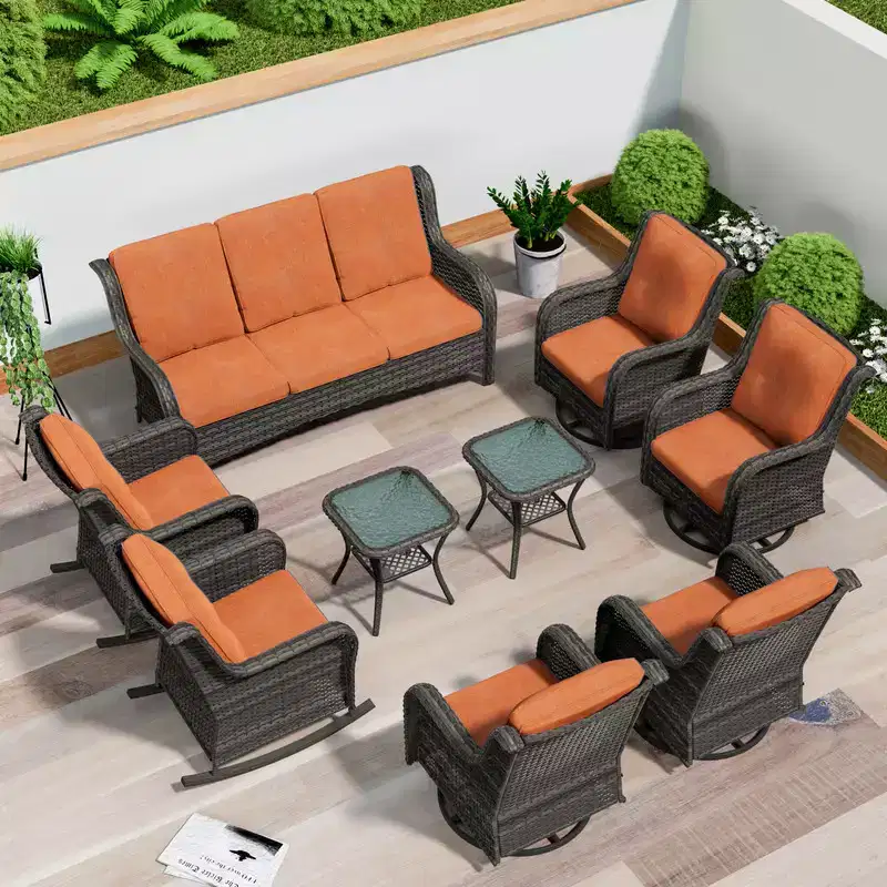 UPTIOT 9 Pieces Outdoor Wicker Sectional Sofa
