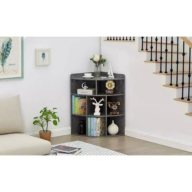 VECELO Corner Cabinet, 3-Tier Cube Storage Organizer, Triangle Bookcases with 8 Cubbies