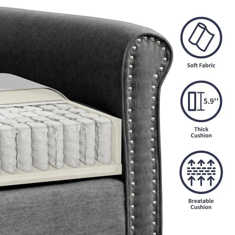 Modern Linen Sectional Single Sofa with Solid Wood Frame & Pocket Coils