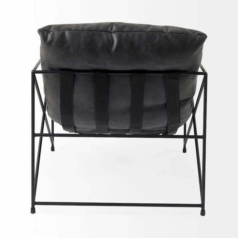 Faux Leather Accent Chair – Brown / Black, Modern Style, X-Frame Metal Legs, Seats 1