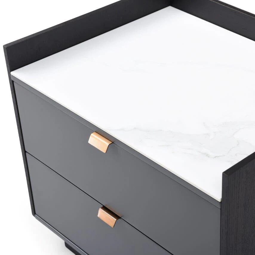Dark Grey Oak 2 Door Bedside Table with Marble Top
