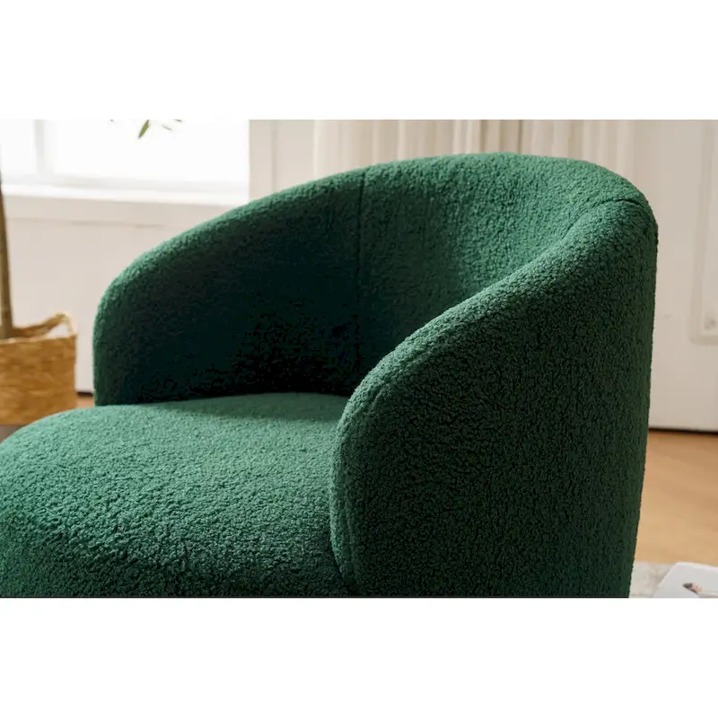 Green Chenille Swivel Barrel Chair with Metal Ring Base