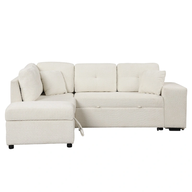 Roomfitters Convertible Sleeper Sectional Sofa Bed with Storage Ottoman, Two Throw Pillows, Two Stools, Wireless Charger