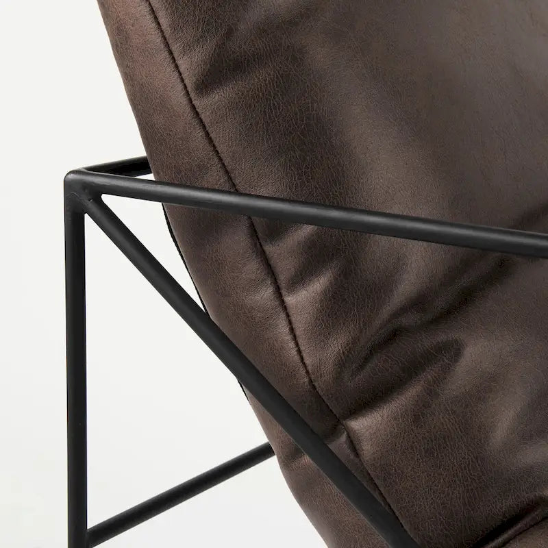 Faux Leather Accent Chair – Brown / Black, Modern Style, X-Frame Metal Legs, Seats 1