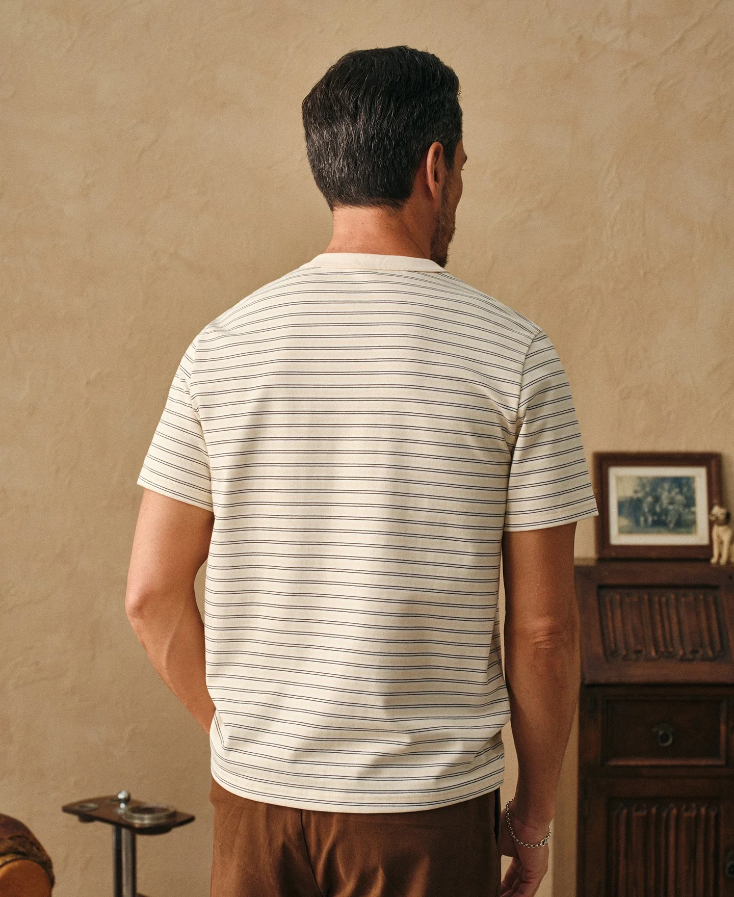 Heavyweight Cotton Striped Pocket T-Shirt - Apricot
