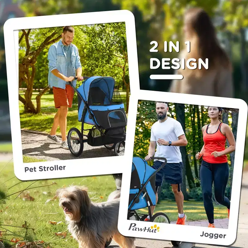 Pet Stroller for Small Dogs and Medium Dogs with Adjustable Canopy, Safety Tether, Storage Basket