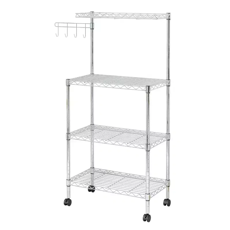 Karl Home 3 Layer Adjustable Kitchen Bakers Rack Microwave Oven Stand Storage Cart, Silver Powder