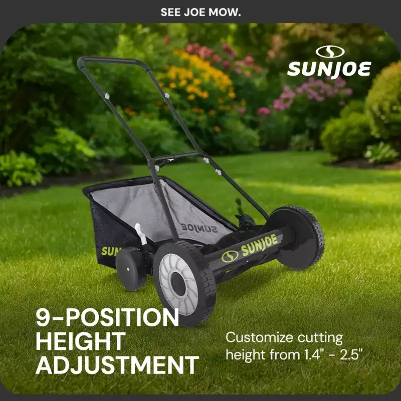 Sun Joe Manual Reel 18 Push Behind Lawn Mower with Grass Catcher, SUJ-MJ501M