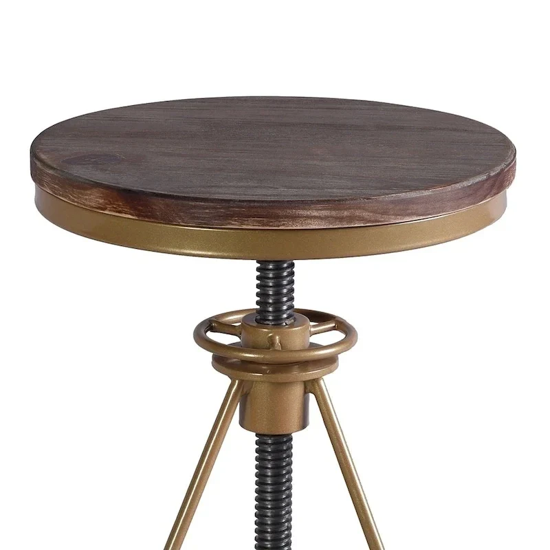 Weathered Wood & Gold Adjustable Bar Stool – Single