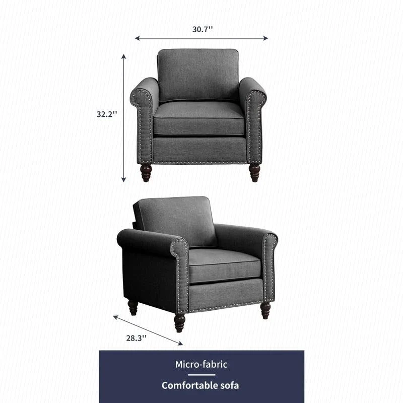 Modern Linen Sectional Single Sofa with Solid Wood Frame & Pocket Coils