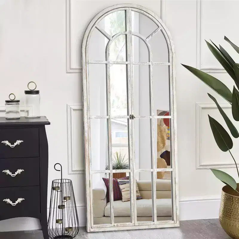 Arched Wood Frame Window Mirror - Full Length