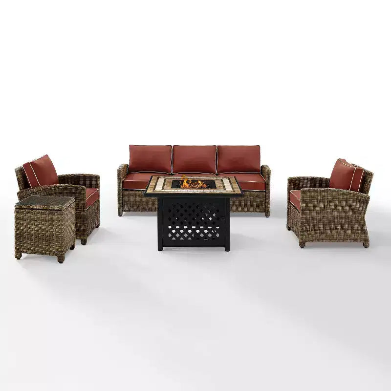 Bradenton 5pc Outdoor Wicker Conversation Set with Fire Table - Crosley