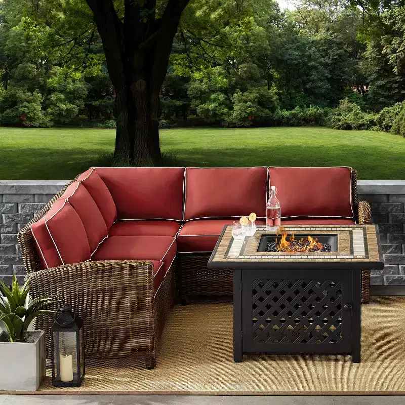 Bradenton 4pc Outdoor Wicker Sectional Set with Fire Table - Crosley